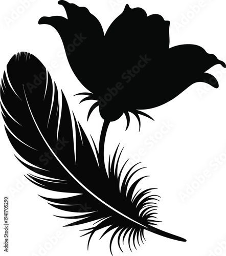 Graceful Feather Placed Beside A Blooming Flower