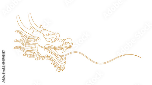 Golden chinese dragon head illustration on a white background