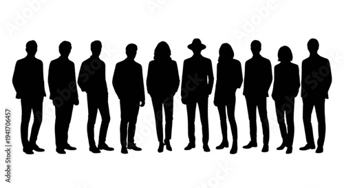Set of 9 black business people silhouettes vector