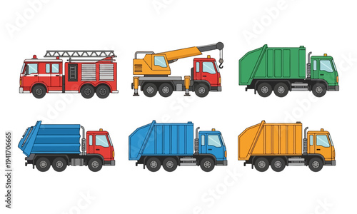 Collection of heavy duty service and utility truck illustrations