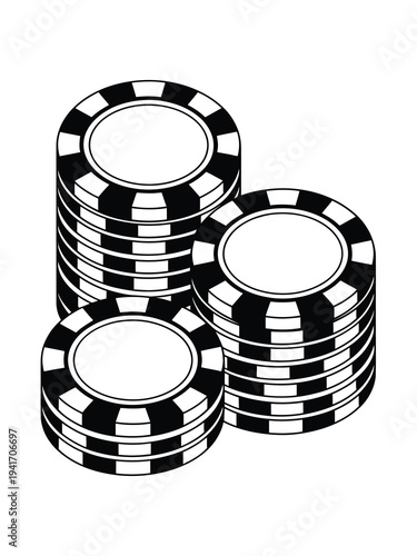 A stack of casino chips in black and white representing gambling and games