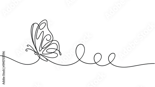 Minimalist line drawing of a butterfly with delicate flowing curves