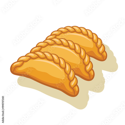 Three golden pastelillos a traditional filipino pastry are displayed