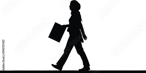 Walking person silhouette holding briefcase, business professional illustration, daily routine artwork, corporate worker design, travel commute symbol, lifestyle representation, modern
