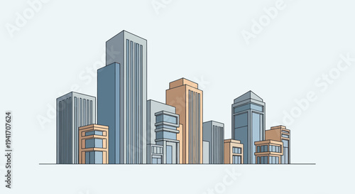 Modern City Skyline with Tall Buildings.