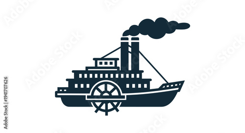 Vintage Paddlewheel Riverboat with Smokestacks.