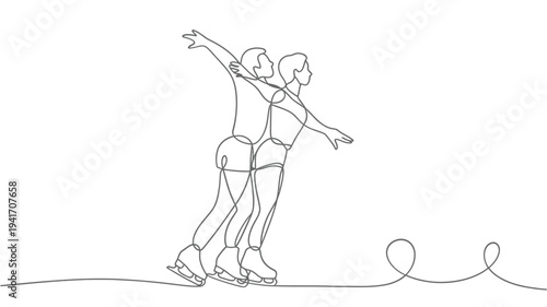 Elegant pair figure skating a continuous line drawing of two athletes