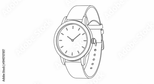 Simple Wristwatch with Leather Strap Illustration.