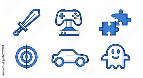 Collection of Simple Blue Icons Symbols.
