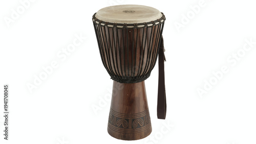 traditional african djembe drum with leather head and wooden base