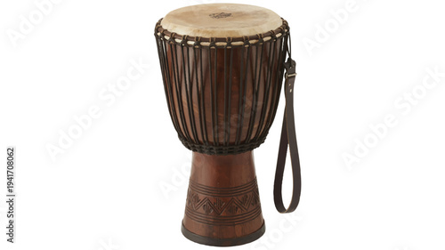 traditional african djembe drum with leather strap and wooden body