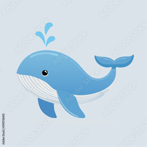 Cute cartoon blue whale spouting water, a charming illustration of marine life for children's designs and oceanic themes