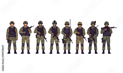 Soldiers in tactical gear standing together.