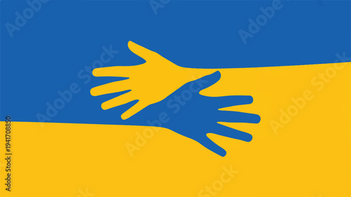 ukrainian flag with blue and yellow hands reaching out to each other