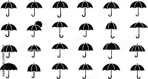 Umbrella icon collection vector set with different umbrella silhouettes for rain weather protection symbol design