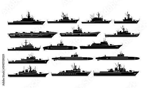 Collection of Various Warship Silhouettes.