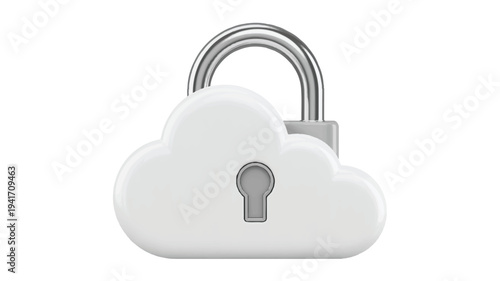 White cloud shaped padlock with silver handle and keyhole security symbol
