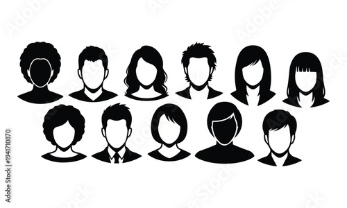 Collection of Diverse People Avatar Silhouettes for User Profiles
