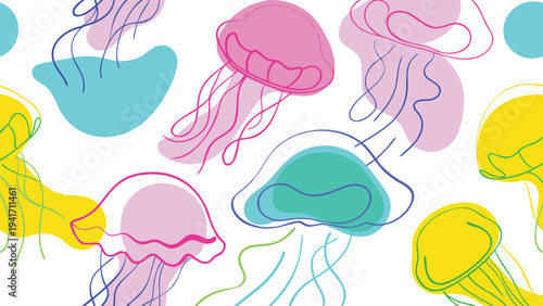 Set of colorful jellyfish vector illustrations