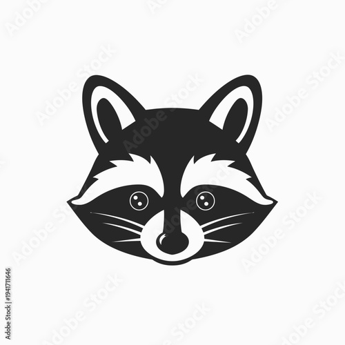 Stylized raccoon head illustration black and white vector graphic design
