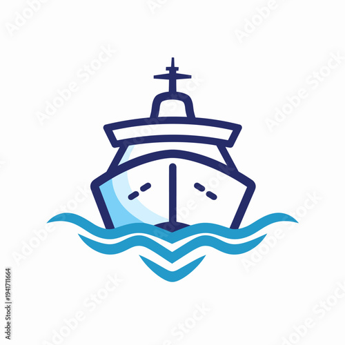 Stylized ship icon on water waves nautical design for various uses