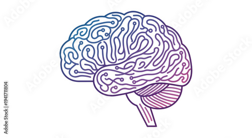 Human Brain Outline with Gradient Color Effect.