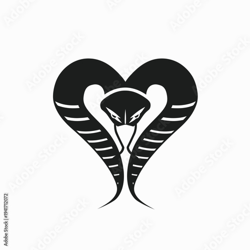 Stylized cobra illustration in heart shape symbol on white background