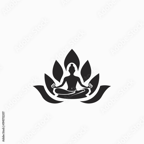Meditating figure in lotus position within a flower vector silhouette