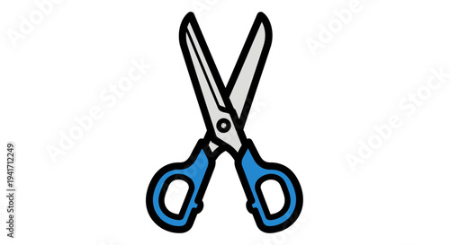 Cartoon scissors with blue handles isolated on white background