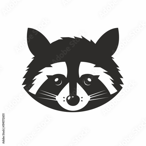 Stylized raccoon head illustration in black and white isolated on white background