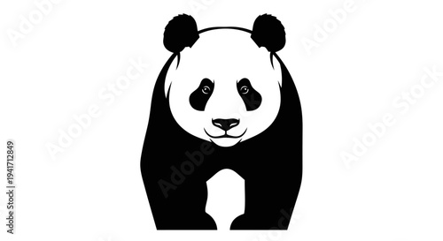 Black and white panda bear illustration on white background copy space