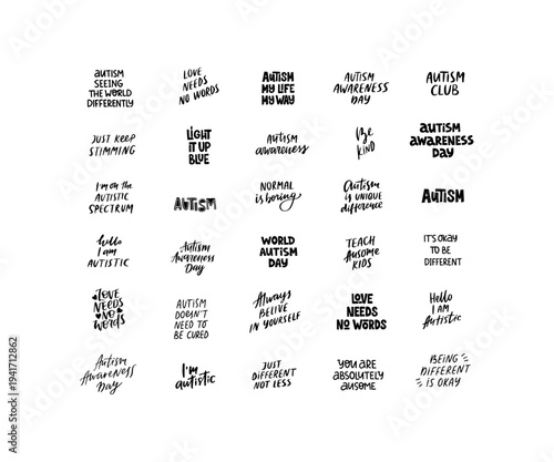 World Autism Awareness Day hand drawn quotes