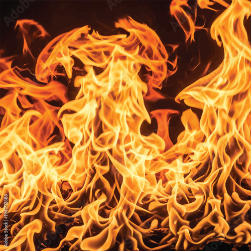 Vibrant Orange Flames Burning on Black Background