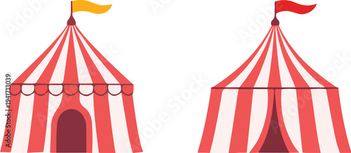Colorful circus big top tents carnival festival amusement park entertainment icon set