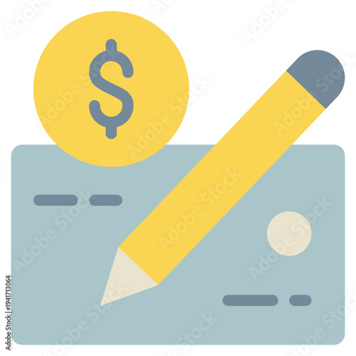 bank money cheque signature sign pen flat style icon