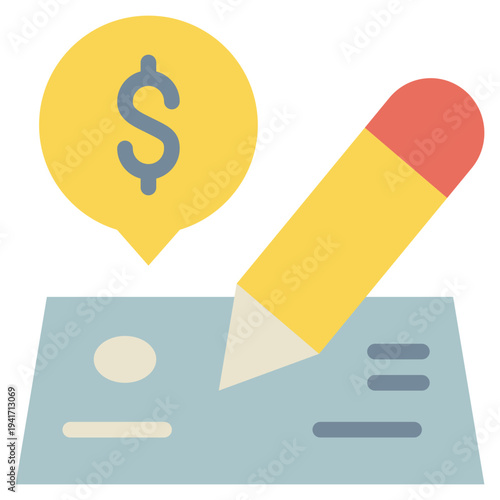 cash cheque money signature sign bank flat style icon