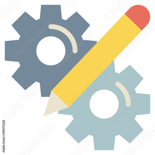 system setting gear wheel writing flat style icon