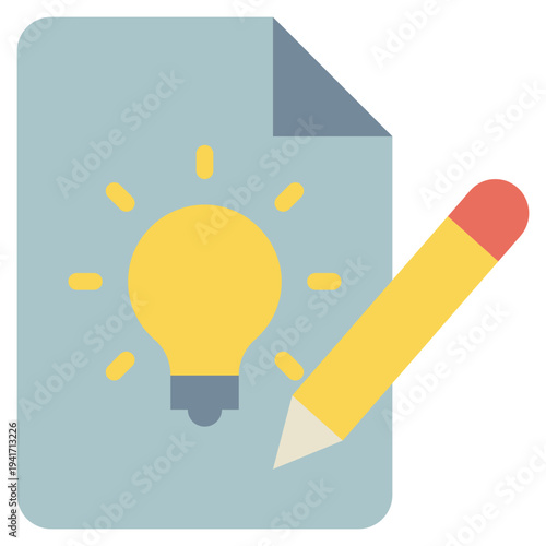 writing idea paper document light bulb flat style icon