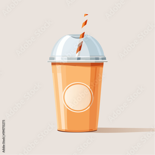 Refreshing Orange Beverage in a Transparent To-Go Cup with a Striped Straw