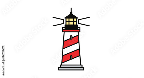 Illustrated lighthouse beacon shining light vector illustration on white background