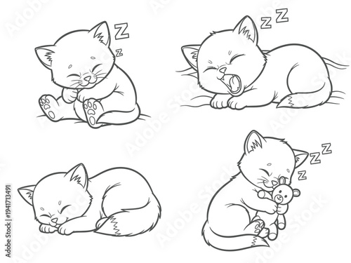 adorable cartoon kittens in various sleeping poses peacefully dreaming with z s floating above their heads a delightful scene high quality