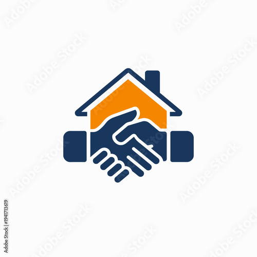 House symbol with two hands shaking for real estate or business deals