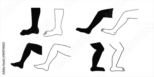 silhouette vector human leg set hand drawn illustration on white background, leg icon set.