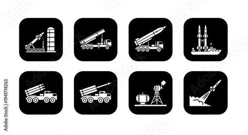 Construction and engineering icons set with various equipment and vehicles