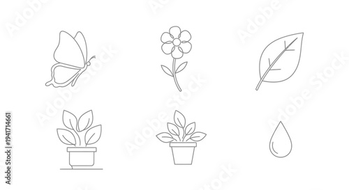 Minimalist Line Art Collection of Nature Elements.