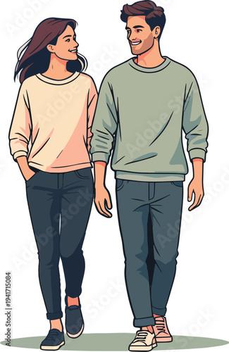 uomo e donna che camminano vicini ragazzo e ragazza o moglie e marito vettoriale 
