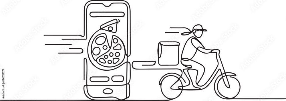 Fototapeta premium online shopping, food delivery courier mobile application one line continuous. express delivery courier customer service. one line art icon drawing vector