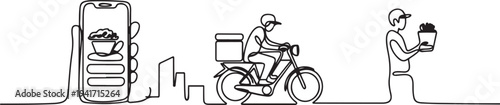 online shopping, food delivery courier mobile application one line continuous. express delivery courier customer service. one line art icon drawing vector