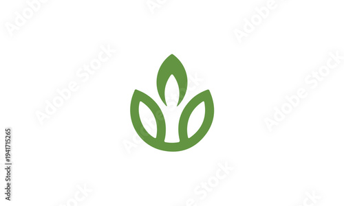 Minimalist green leaves logo representing nature and organic growth.
