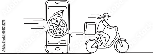 online shopping, food delivery courier mobile application one line continuous. express delivery courier customer service. one line art icon drawing vector